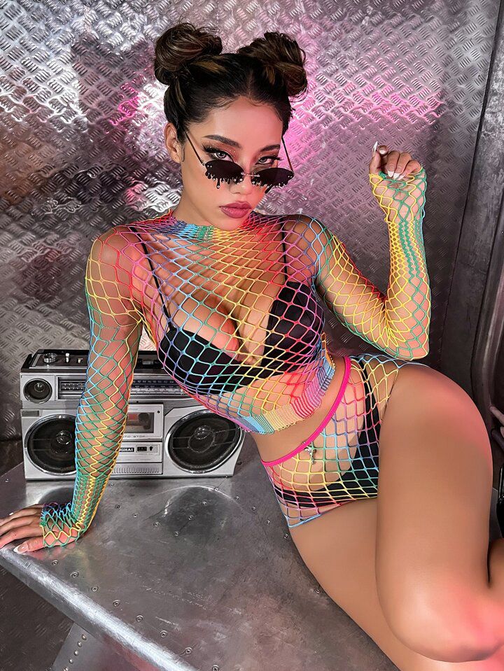 Traje 2 Piezas Malla Arcoiris