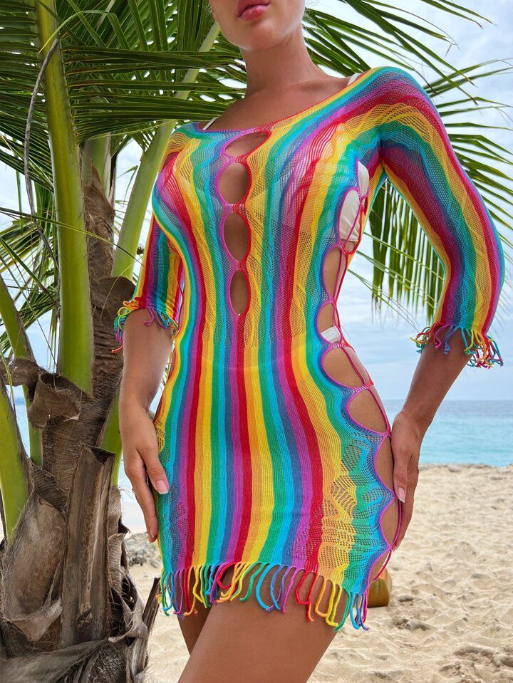 Vestido en Malla Arcoiris Con Mangas